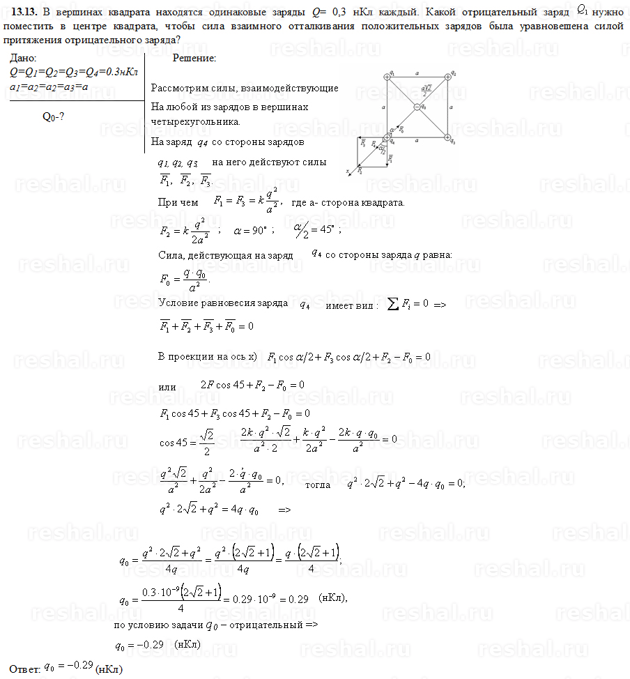В вершинах квадрата закреплены положительные точечные заряды так как показано на рисунке 2q 3q